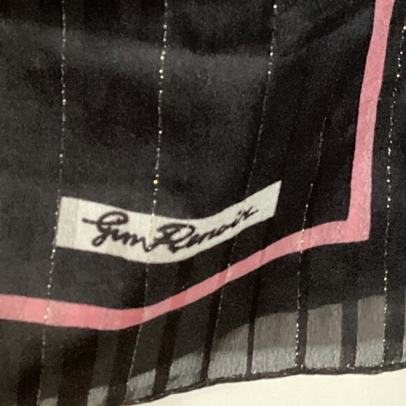 Gim Renoir Vintage Long Rectangle Neck Scarf Black Red Made in Italy Butterfly - Picture 3 of 5